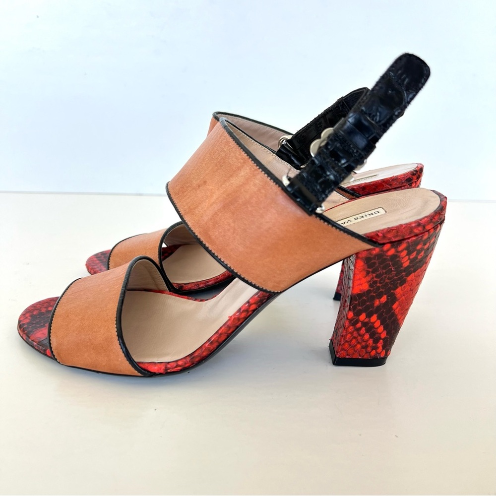 Dries Van Noten Tan W Python Leather Ankle Strap … - image 4